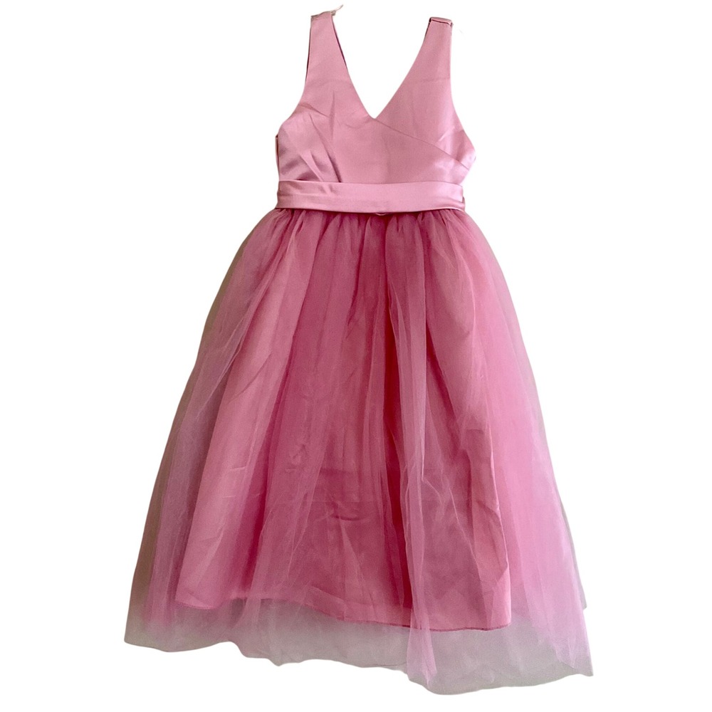 New Pink Tulle Satin V-Neck Formal Flower Girl Party Easter Princess Glam Dress